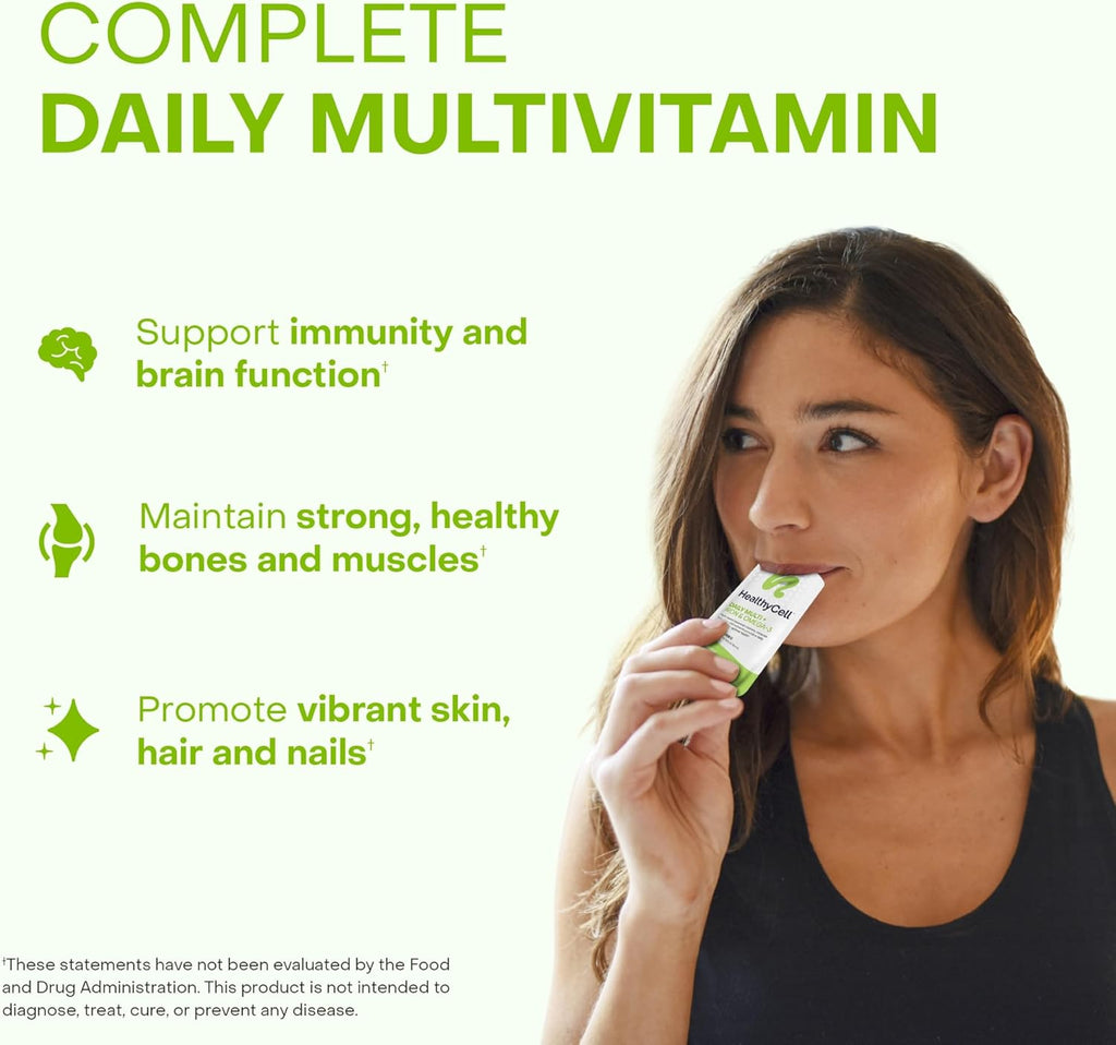 Healthycell Vegan Daily Multivitamin Liquid Supplement with Iron and Omega-3, 25+ Essential Vitamins, Minerals & Nutrients for Brain & Heart Health, Immune Support & Energy - 30 Gel Packs