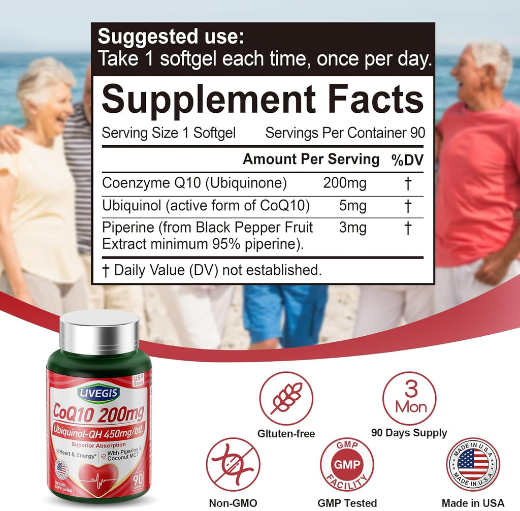 CoQ10 200mg Softgels, Ultra CoQ10 Ubiquinone 200mg with Coconut MCT Oil, 5X Superior Absorption, Coenzyme Q10 Ubiquinol and Supplements - 90 Counts * 3 Packs