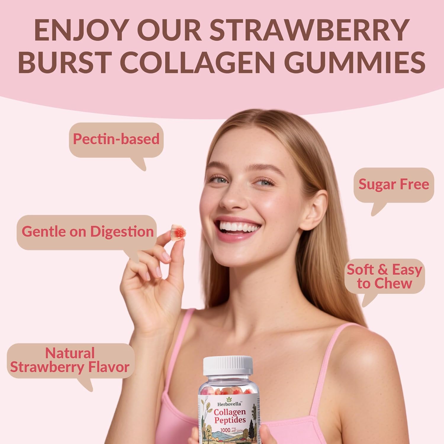 Marine Collagen Peptides Gummies for Women- Hydrolyzed Collagen Peptides 1000mg with Biotin, Vitamins, Hyaluronic Acid- for Skin Hair Nails -Sugar Free, 30 Servings, Peach Flavor