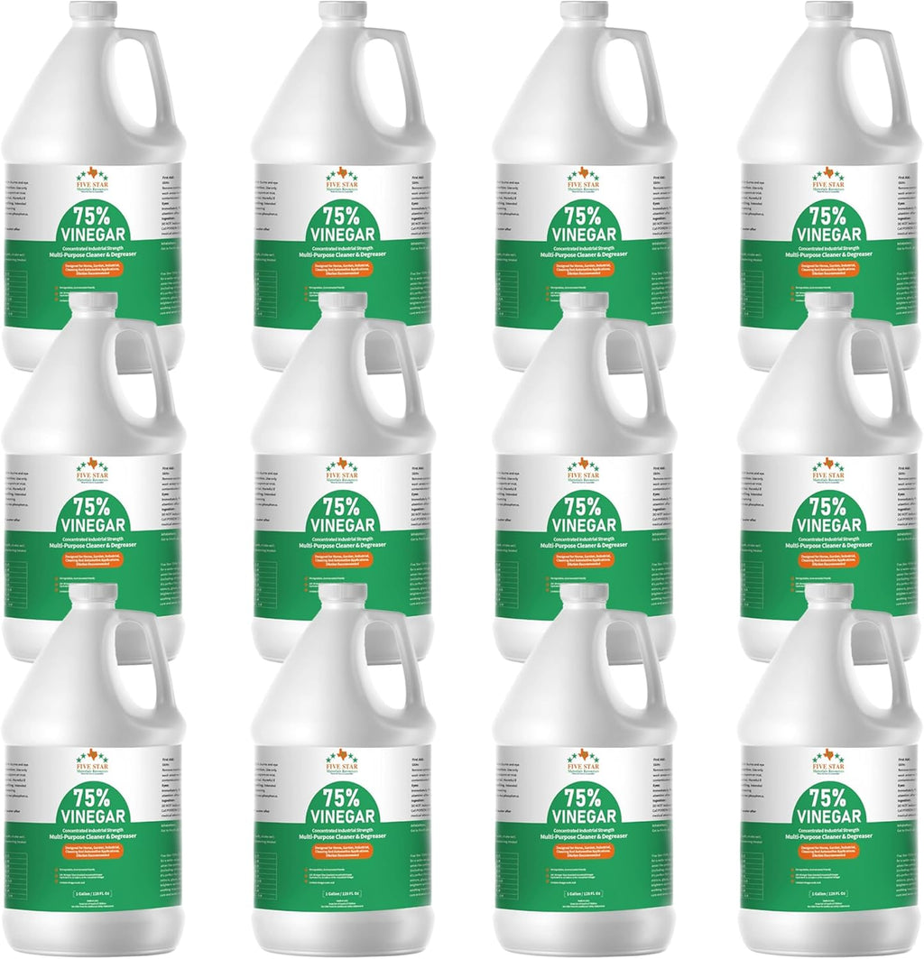 FIVE STAR MATERIALS RESOURCES 75% Vinegar Concentrated | White Vinegar for Cleaning and Garden | Home, and Outdoor Pure | Max Performance 18X Power | with Instructions 12 Gallons (1536 fl oz)