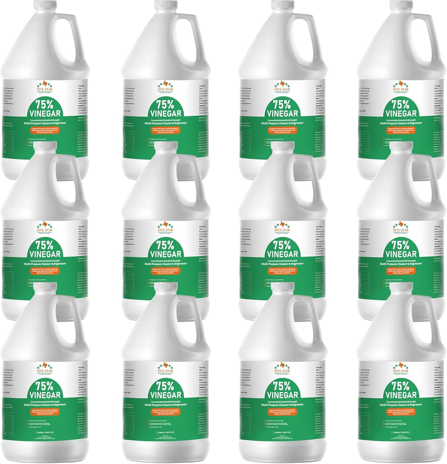 FIVE STAR MATERIALS RESOURCES 75% Vinegar Concentrated | White Vinegar for Cleaning and Garden | Home, and Outdoor Pure | Max Performance 18X Power | with Instructions 12 Gallons (1536 fl oz)