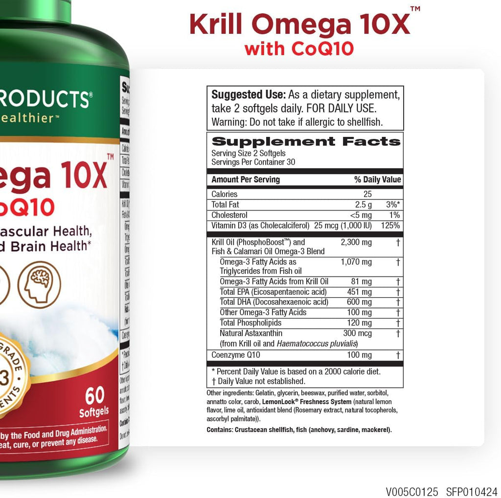 Krill Omega 10X more EPA & DHA with CoQ10 Super Formula from Purity Products. 60 SOFT GELS