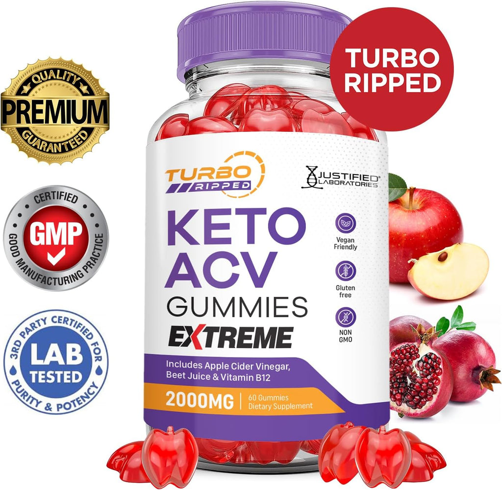 Justified Laboratories (3 Pack Tubo Ripped Keto ACV Gummies Extreme 2000MG Tubo Ripped Keto Gummies Apple Cider Vinegar Formulated with Pomegranate Beet Juice Powder B12 Vegan Non GMO 180 Gummys