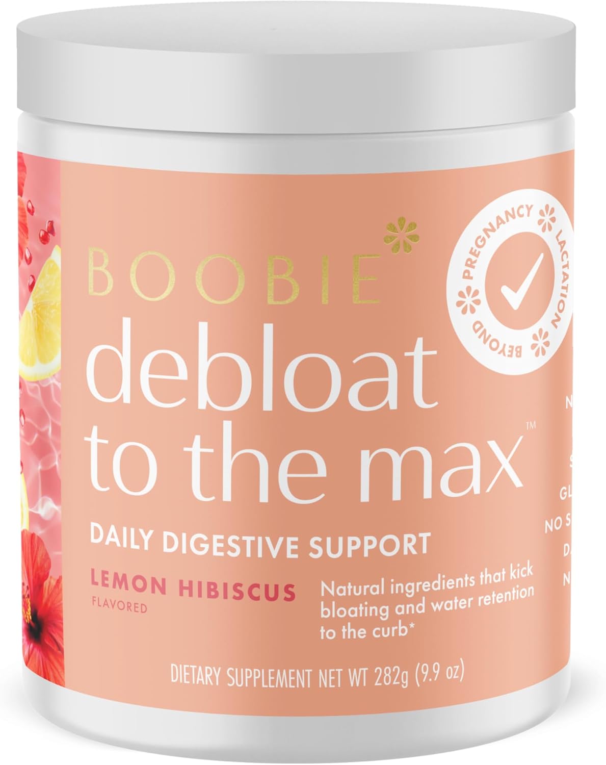 Boobie Debloat to The Max | Rapid Debloating for Women & Men | L-Glutamine and Marshmallow Root for Gut Health | Lemon Hibiscus Flavor, 60 Servings