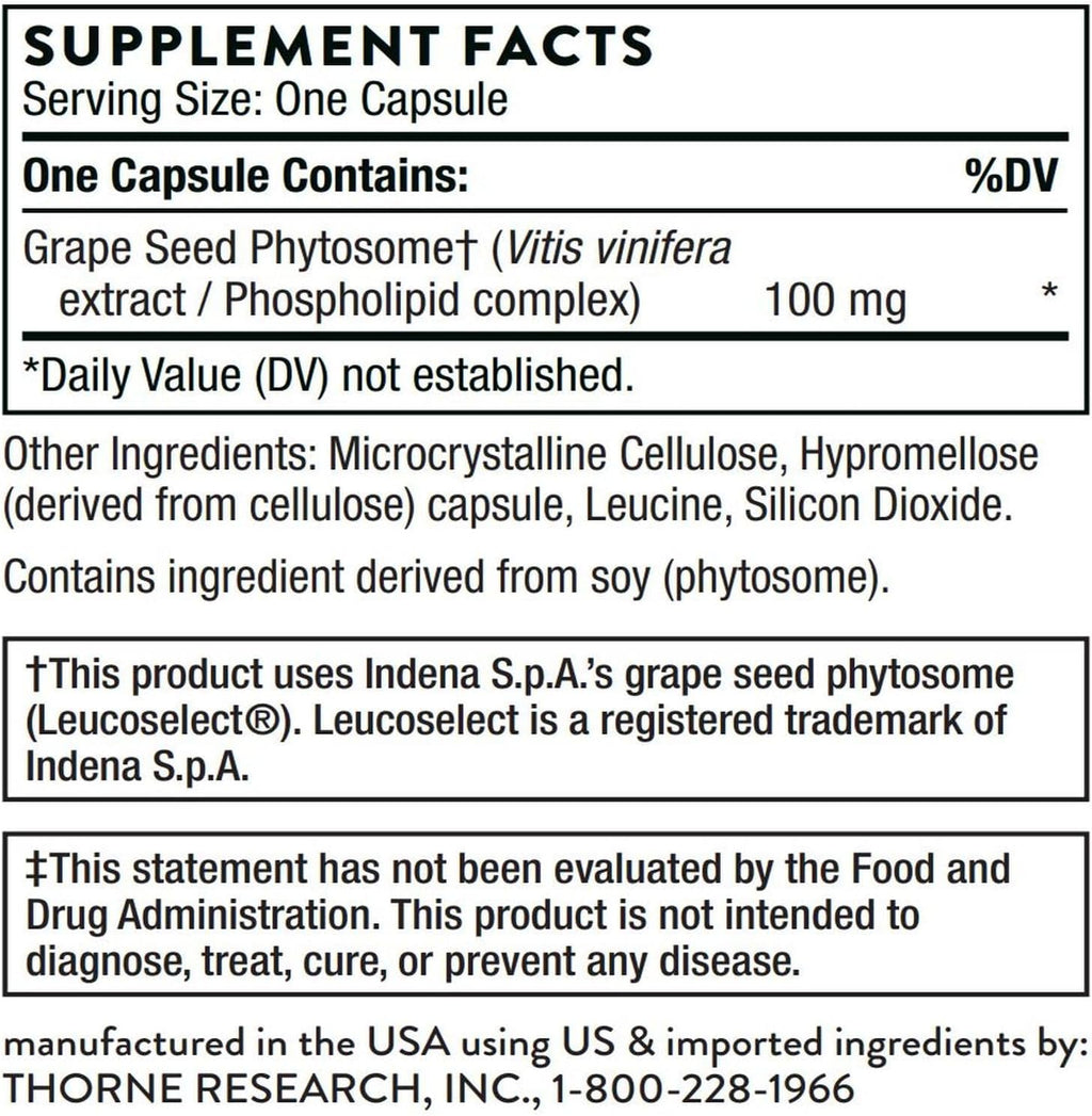 THORNE - Grape Seed Extract (Formerly O.P.C.-100) - Grape Seed Phytosome for Antioxidant Support* - 60 Capsules