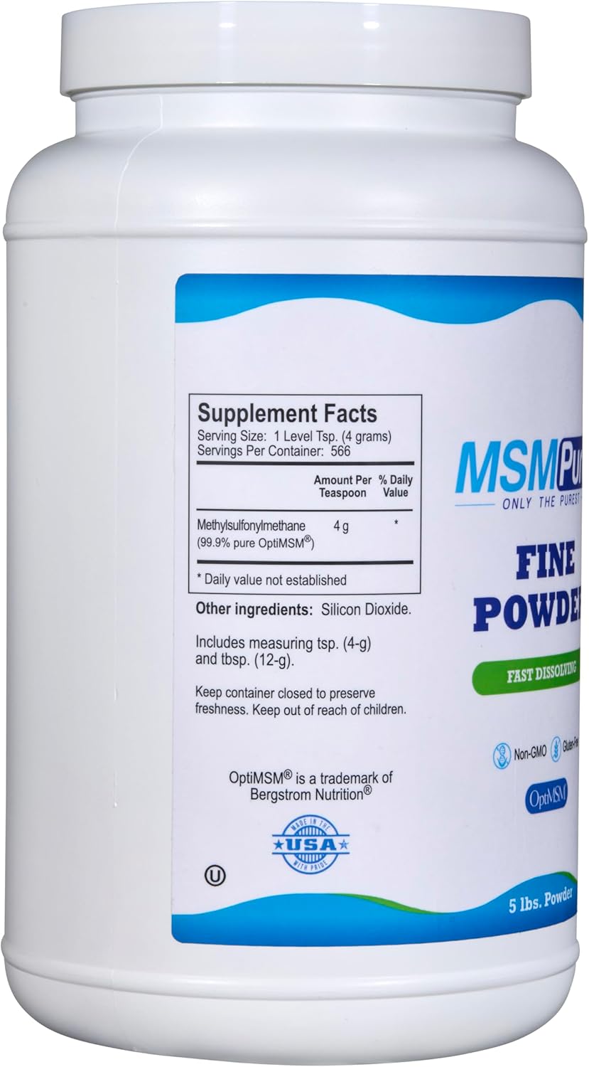 Kala Health MSMPure Fast Dissolving Fine MSM Powder Crystals – US-Made MSM for Joint Health, Skin Appearance, and Hair & Nail Support – 5 lb, Organic Sulfur