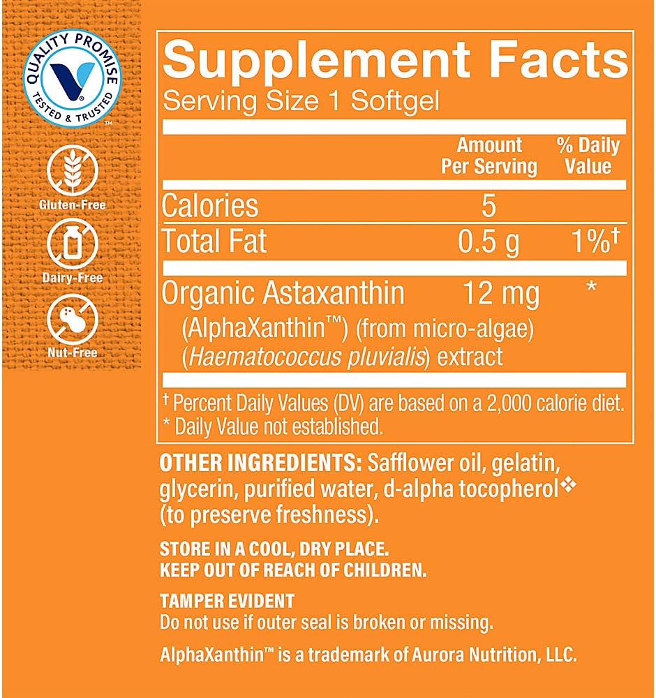 The Vitamin Shoppe Astaxanthin (Solasta) That Supports Brain & Heart Health and Skin for Healthy Aging (60 Softgels)