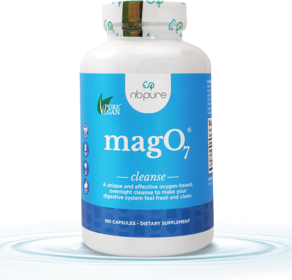 nbpure MagO7 - Natural Colon Cleanse & Detox - Occasional Constipation Relief, Stool Softening, & Bloating Support for Men & Women - Ozonated Magnesium Oxide, 180 Capsules