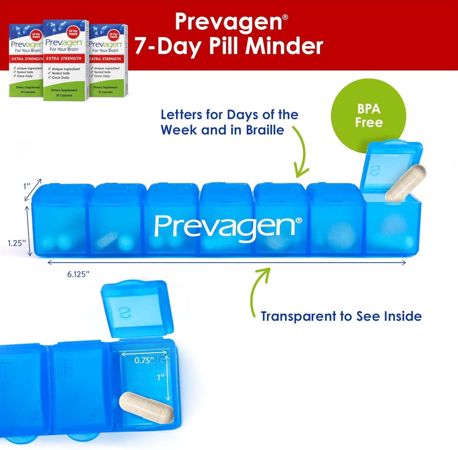 Prevagen Extra Strength - 90 Capsules (3 Month Supply) | Formulated for Your Brain | 20mg of Apoaequorin Plus Vitamin D3 with 7-Day Pill Minder