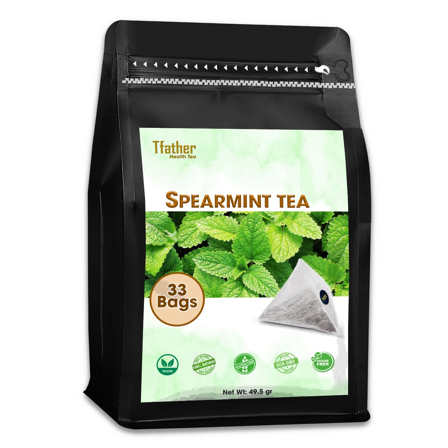 Spearmint Tea Bags Pyramid with String - Sweet & Delicate of Menthol - Throat Soothing for Cough & Mucus Relief, Stress Relief, Digestion & Immune Support - Premium Spearmint Leaves