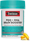 Swisse PQQ + DHA Brain Booster | Supports Brain & Heart Health | Enhances Attention & Focus | Functional Memory Support | Promotes Efficient Metabolism & Mitochondrial Health | 30 Softgels