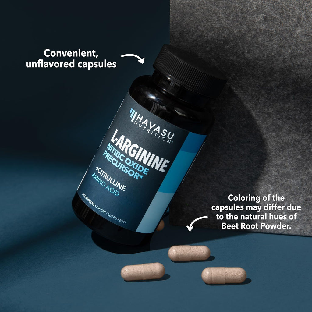 L-Arginine Capsules with L-Citrulline - Nitric Oxide Supplement - L Arginine and L Citrulline Blend - 60 Count - Vegan, Non-GMO Capsules for Performance, Endurance and Muscle Support - 1 Month Supply
