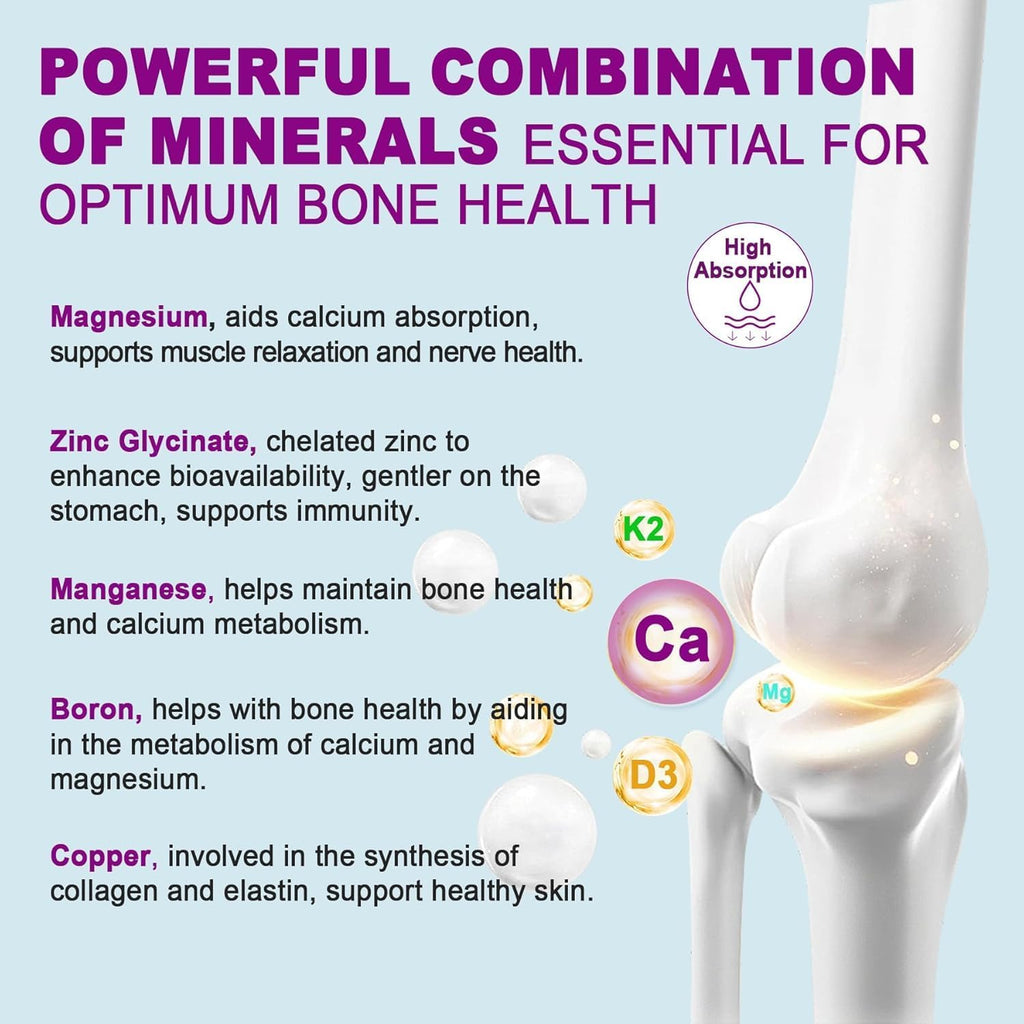 Sugar-Free Calcium Citrate Gummies 1000mg w/Vitamin D3 K2, Magnesium, Zinc, Boron, Manganese, Copper for Bone, Muscle & Immune, Ultimate Absorption Calcium Supplement for Women & Men - Vegan, 120 Cts