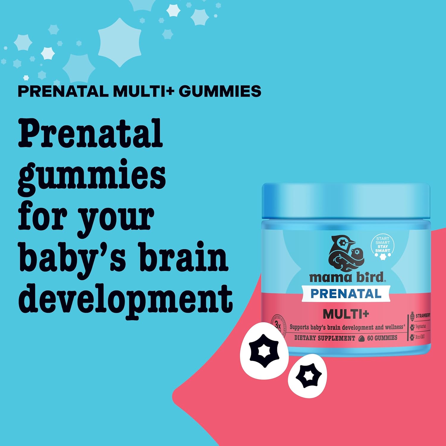 Best Nest Wellness Mama Bird Prenatal Multi Plus - Prenatal Care Supplement Supports Brain & Digestive Health - Vegan Multivitamin with Methylfolate & More - Strawberry, 60 Gummies (30 Servings)