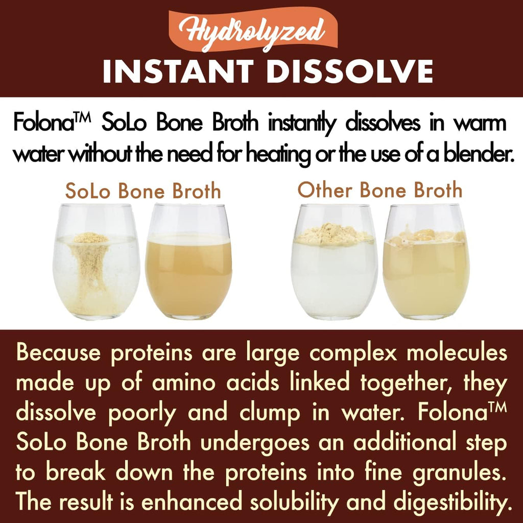 Solo Bone Broth Protein Collagen Powder Low Sodium, 16g Hydrolyzed Collagen Type I & III, for Healthy Skin, Nails, Hair, Joints & Digestion, Grass Fed, 1 lb (Canister - Net Wt. 1 lb. Powder)