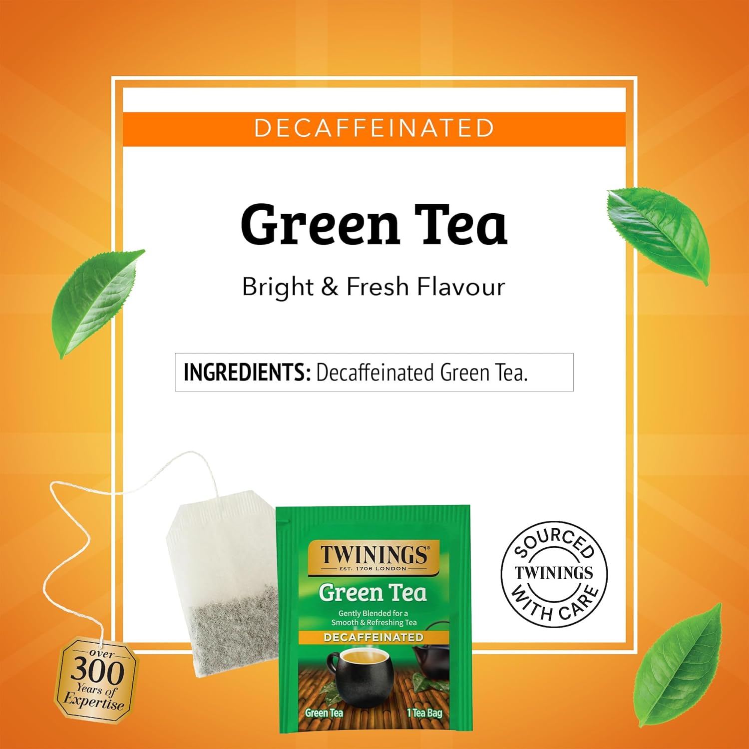 Twinings Decaffeinated Green Tea Individually Wrapped Bags, 20 Count (Pack of 6), Smooth Flavour, Enticing Aroma, Enjoy Hot or Iced, 120 Teabags