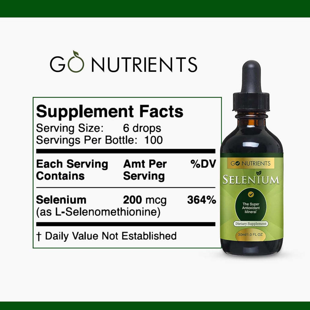 Go Nutrients Selenium Liquid Drops – 200mcg Selenomethionine for Men & Women – Pure Thyroid Support Supplement – High Absorption Tincture – for Immune & Antioxidant Health, & Energy Support, 1 oz