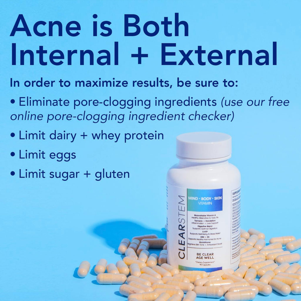 CLEARSTEM - MINDBODYSKIN Hormonal Acne Supplement (5-HTP) - Natural DIM Supplement - Skin Care Vitamins - Hormone Balance, Antioxidants - Gluten Free, Cruelty Free - 60 Servings, 180 Capsules
