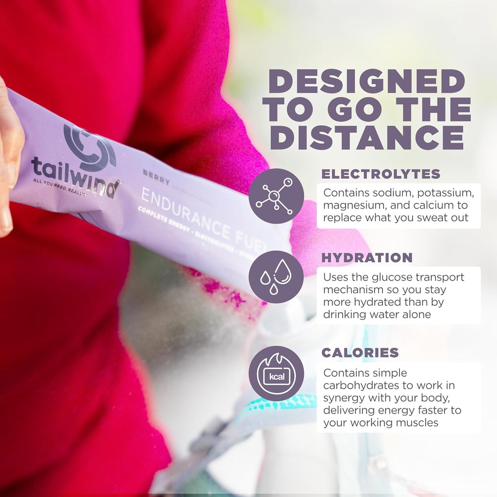 Tailwind Nutrition Endurance Fuel, Carbohydrate & Electrolyte Sports Drink Mix Powder, Gluten-Free, Vegan, Berry, 50 Servings