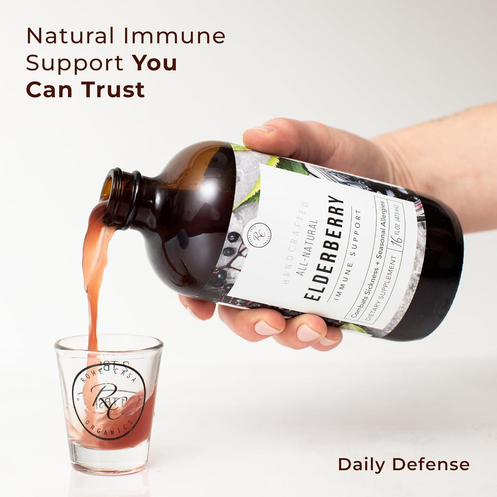 Rowe Casa Organics Elderberry Immune Support with Antioxidants, Zinc, and Vitamin C for Kids and Adults, Organic Elderberry Syrup for Immune Support, 16 Fl Oz