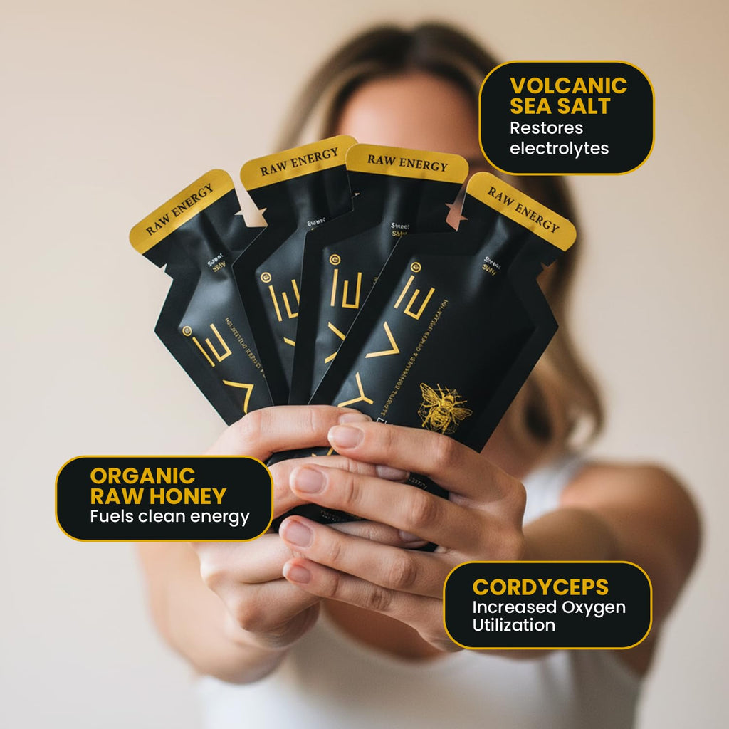 HYVE Functional Pre-workout Honey – Caffeine Free Raw Energy Packets with Organic Cordyceps Mushrooms, Volcanic Sea Salt & Organic Honey – Energy Boost with Natural Adaptogens, Pack of 15 Sachets, Sweet & Salty