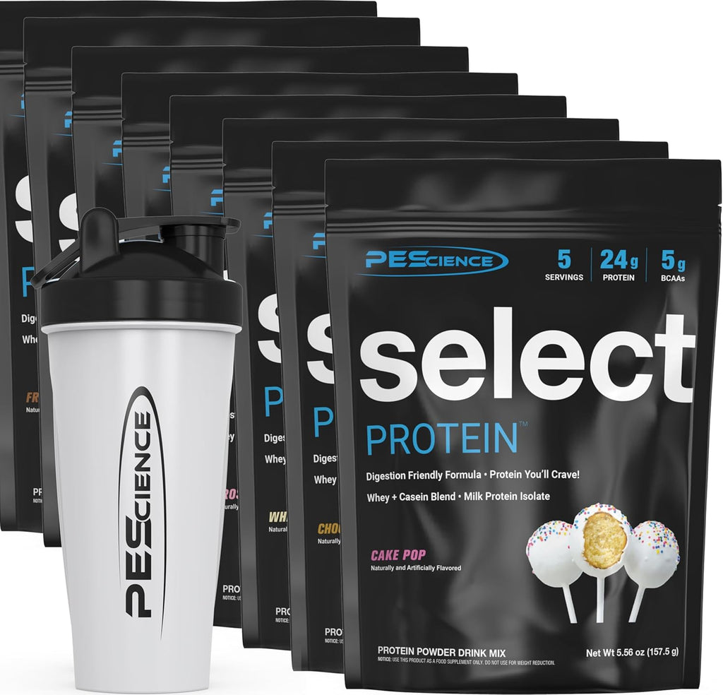 PEScience Select Protein Powder Variety Pack, 40 Serving Protein Powder Sample Pack, 8 Flavors, Whey and Casein Blend, Keto Friendly and Gluten Free
