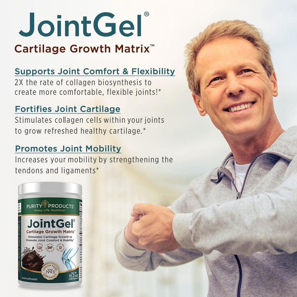 Purity Products JointGel Formula - Collagen Peptides + MSM - Supports Joint Function + Flexibility While Fortifying Joint Cartilage - Dual Action - Daily Powder - 30 Servings (30 Servings, Chocolate)