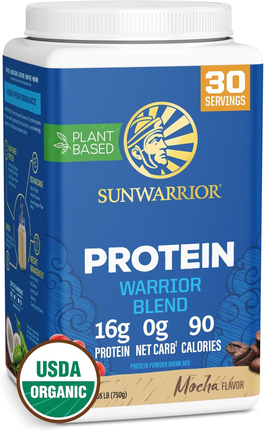 Vegan Protein Powder with BCAA | Organic Hemp Seed Protein Gluten Free Non-GMO Dairy Free Soy Sugar Free Low Carb Plant Based Protein Powder |Mocha 30 SRV 750 G | Warrior Blend by Sunwarrior