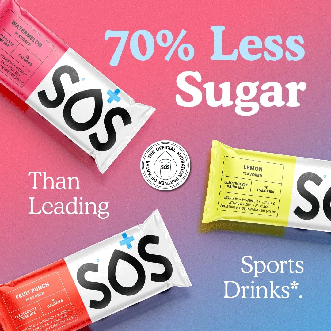 SOS Hydration Electrolyte Drink Mix (5 Servings + Reusable Bottle, Variety Pack)