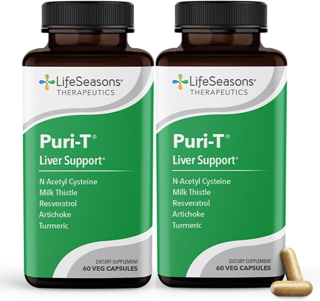 LifeSeasons Puri-T - Liver Cleanse & Detox Support Supplement - Resveratrol N-Acetyl Cysteine Milk Thistle Artichoke & Turmeric - Supports Tissue Regeneration & Healthy Bile - 60 Capsules (Pack of 2)