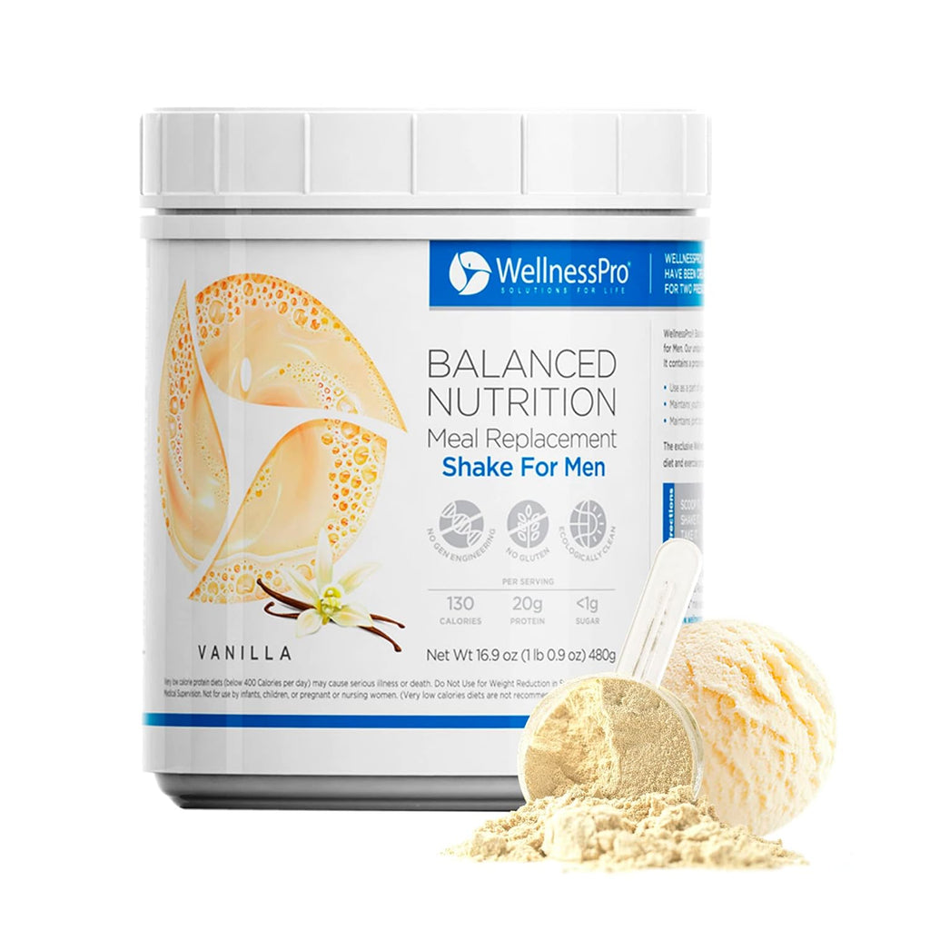 WellnessPro Mens Balanced Nutrition Meal Replacement Shake, Shake & Smoothie Powder Specific Formula for Men, 15 Servings, Vanilla Flavor, Gluten Free, 20g Protein Per Serving