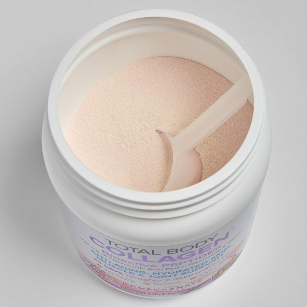 Natural Factors Total Body Collagen - Bioactive Collagen Supplement for Hair & Nail Growth Support - Healthy Skin Supplement with Protein, Vitamin C & More - Pomegranate, 500 g (38 Servings)