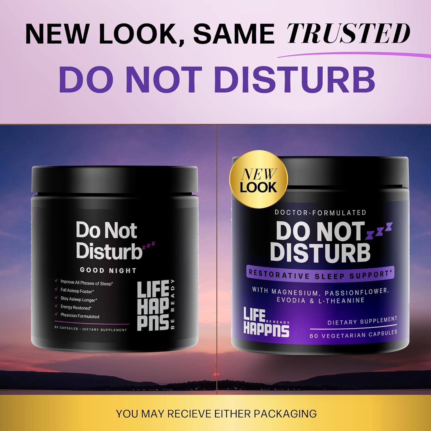Life Happns Do Not Disturb Sleep Aid for Adults Natural Supplement with L-Theanine, Magnesium, Passion Flower & Evodia Fruit for Restorative Sleep Melatonin-Free, Non Habit-Forming, 60 Capsules