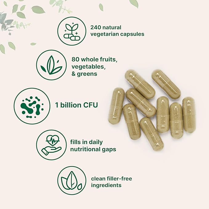Micro Ingredients Fruit and Veggies Supplement with Probiotics, 240 Vegetarian Capsules | 80+ Super Greens & Fruits Complex | Immune, Gut & Digestive Health Support