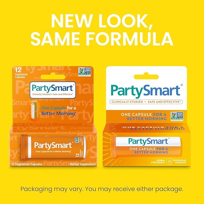 Himalaya PartySmart, 12 Capsule Tube - Alcohol Breakdown Liver Support for a Better Morning After Drinking - Plant Based, Vegan, Non-GMO, Gluten Free, Clinically Studied (Pack of 4)