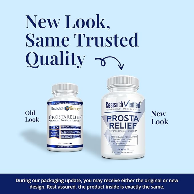 Research Verified Prosta Relief - Saw Palmetto and Bioperine - Prostate Health, Bladder & Urinary Health, Drive and Performance - Pure Natural, 90 Capsules (Pack of 6)