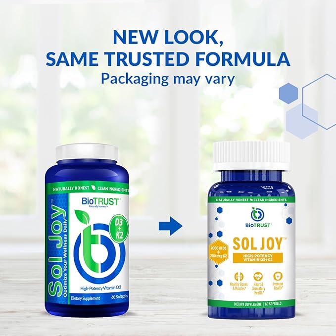 BioTrust Sol Joy, High-Potency Vitamin D3 K2 – High Potency (50 mcg)