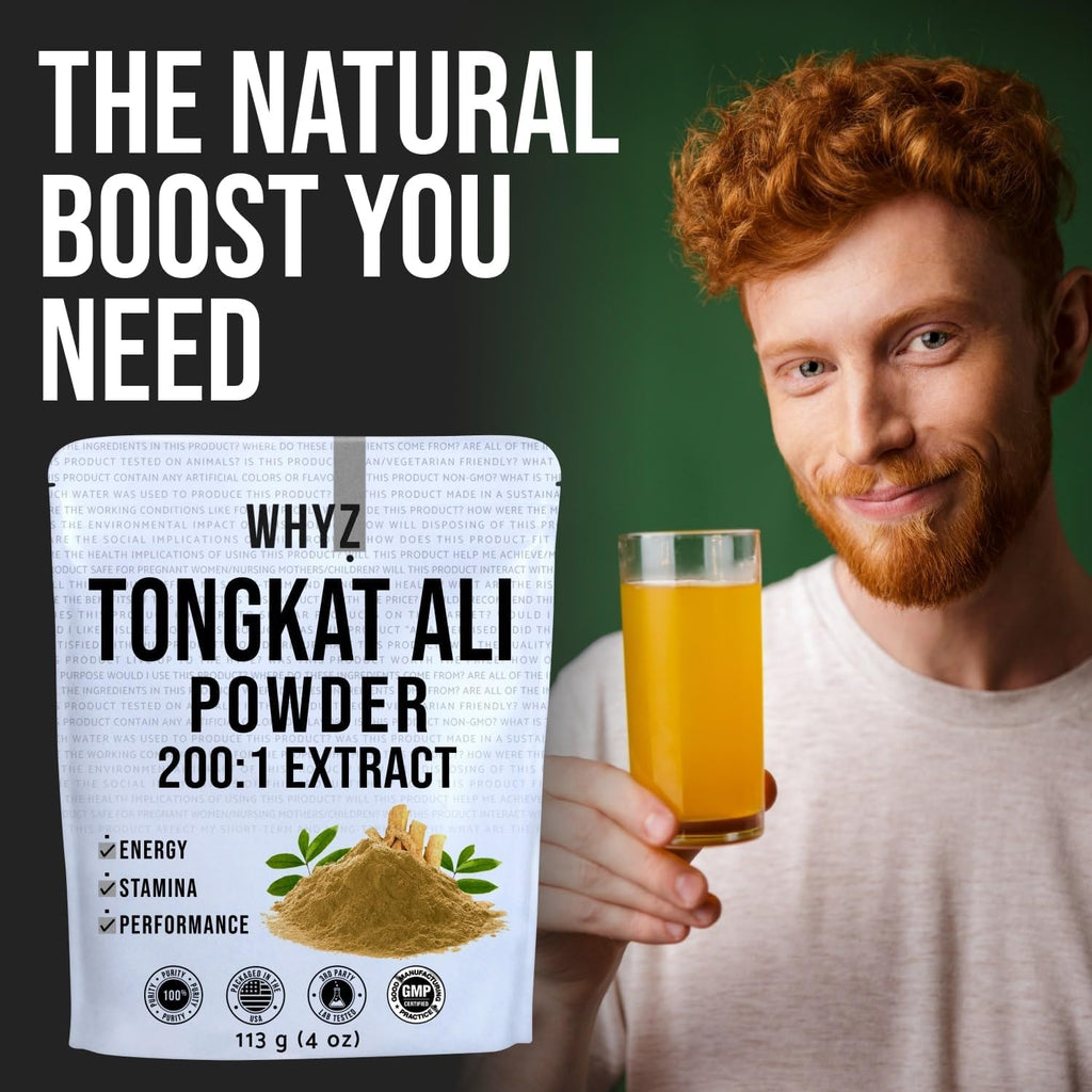 WHYZ Tongkat Ali Powder 113g, Pure Longjack 200:1 Extract Eurycoma Longifolia Supplement Powder for Increased Physical Performance and Well-Being, Longjack Tongkat Ali for Men and Women, 323 Servings