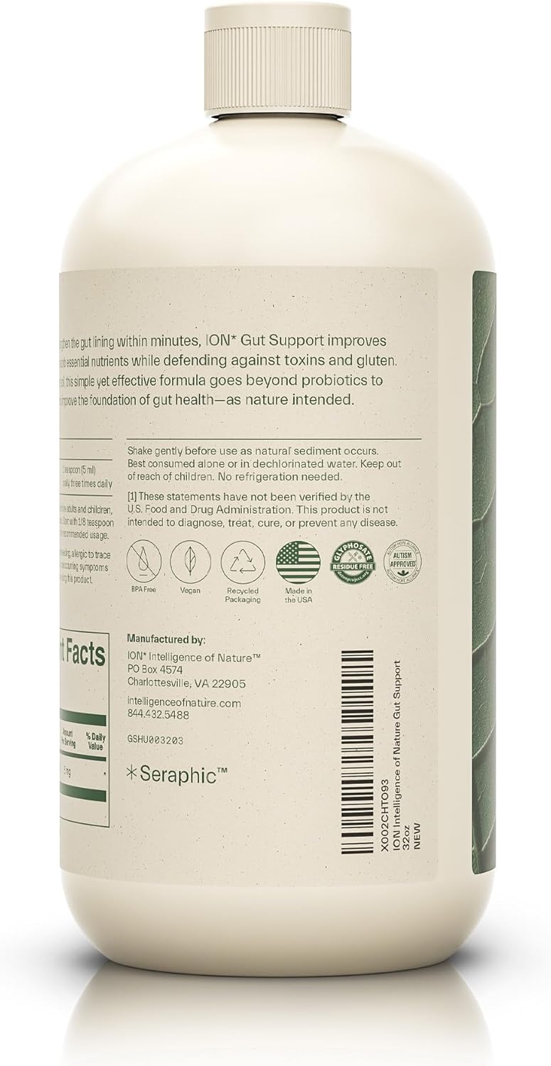 ION* Intelligence of Nature Gut Support Liquid Supplement - Gut & Digestive Health Liquid Drops, Cleanse & Detox with Humic Extract for Women & Men, Adults & Kids 4+ - 32 fl oz (Pack of 1)