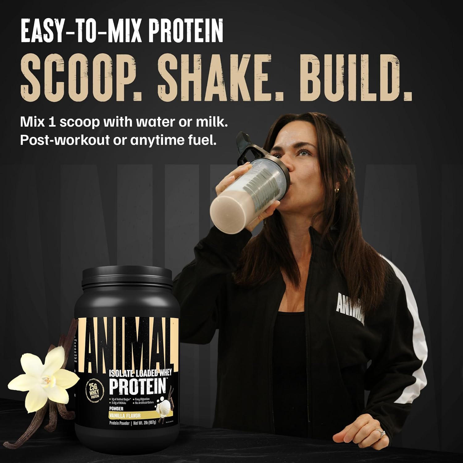 Animal Whey Isolate Protein Powder - Loaded for Pre & Post Workout Muscle Builder and Recovery with Digestive Enzymes for Men & Women - 25g Protein, Great Taste, Low Sugar - Vanilla 2 lbs