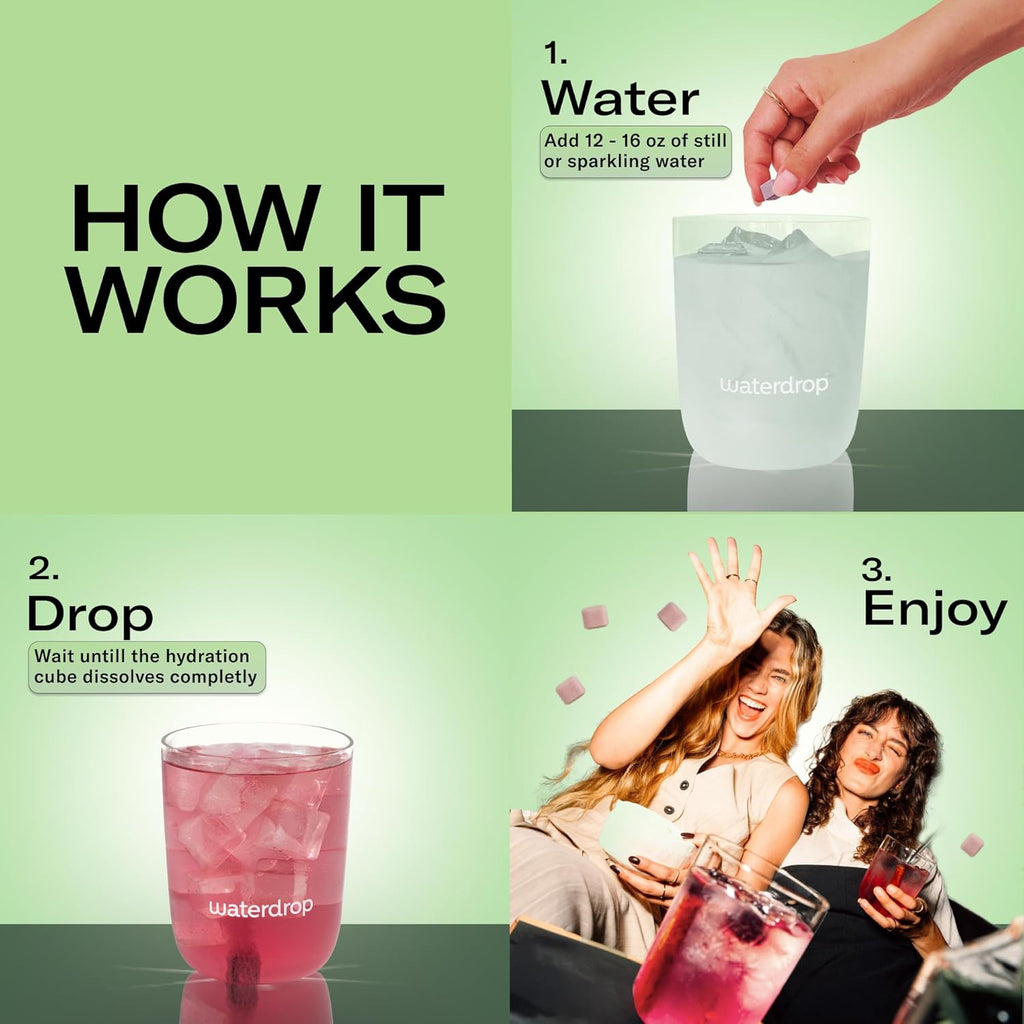Waterdrop Hydration Cubes With Vitamin C, B Vitamins and Electrolytes, 4 Flavor Electrolyte Variety Pack, Flavored Water Enhancer Cubes for Still & Sparkling Water, Low Calorie, Sugar Free, 48 Count