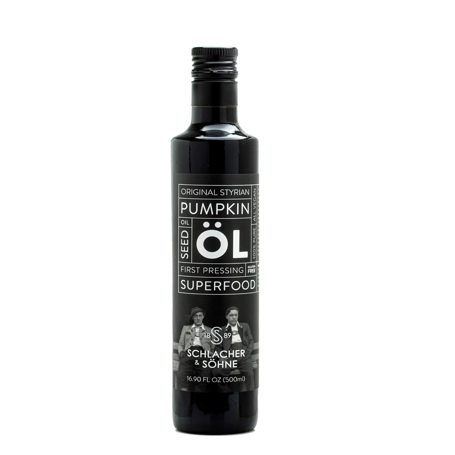 Schlacher & Söhne Styrian Pumpkin Seed Oil: 100% Pure, Cold Pressed, Non GMO, Gluten Free, Vegan, May Helps in Hair Growth, Made in Austria (500 ml, 16.9 FL OZ)