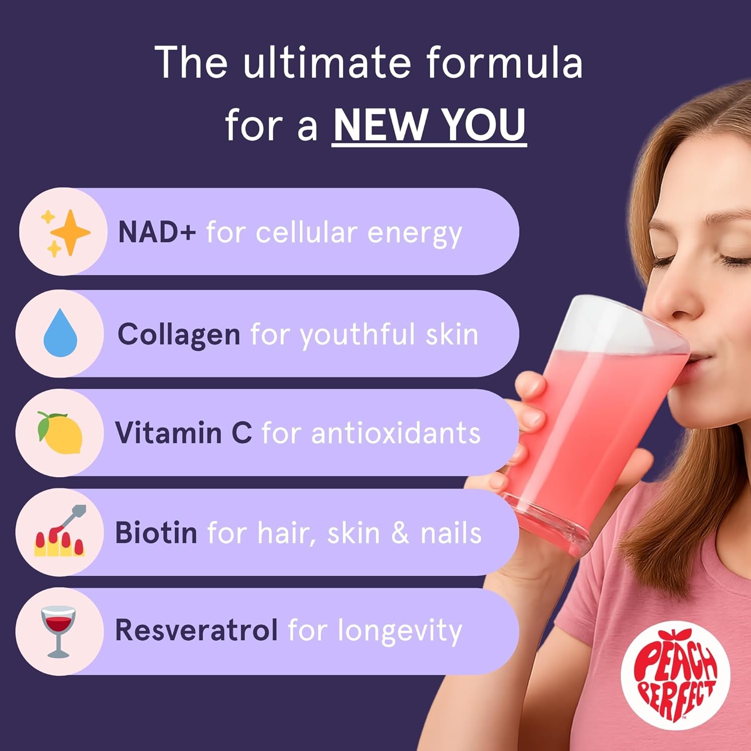 NAD Supplements for Women – Liposomal NAD+ Collagen Powder, 500mg NAD, Resveratrol, Vitamin C & Biotin – NMNH Alternative for Healthy Aging & Energy, Hair Skin & Nails – Pink Lemonade Mix, 30 SVG