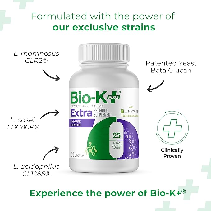 Bio K+ Vegan Probiotics for Immune Health, with Wellmune – Probiotic Supplement to Support Immunity, Maintains Digestive Health, Delayed Release Technology, Gluten Free, 25 Billion CFU – 60 Capsules