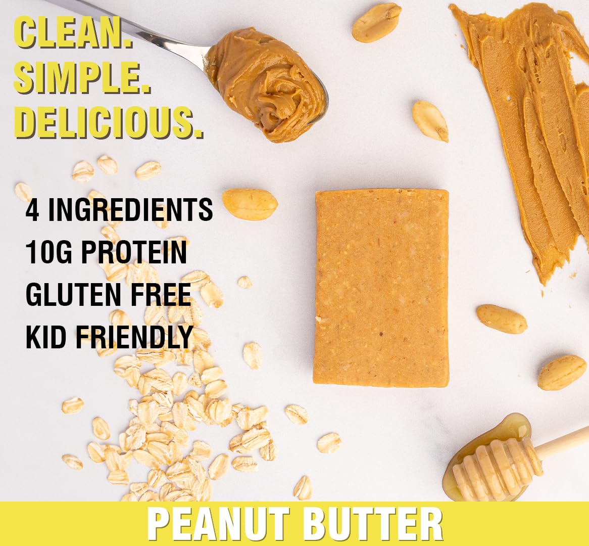 KiZE Energy Bars - Peanut Butter - Gluten Free, Non-GMO, and High Protein Meal Replacement Energy Bars, Clean and Simple Food Ingredients - 10g High Protein Snacks, (10 Count)