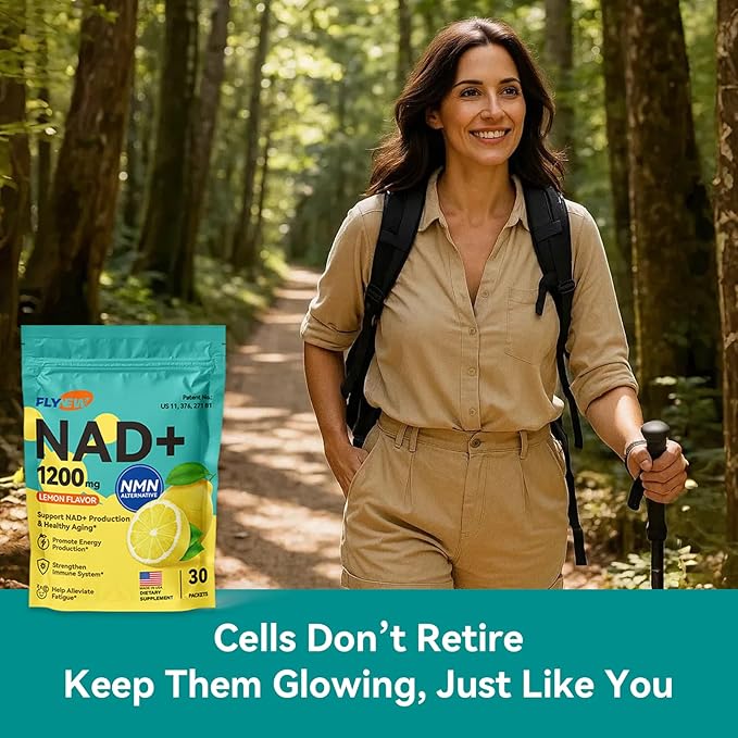 NAD Supplement, NAD Supplement w/ PQQ, HA, VC, VE, NAD+ Supplements Support Healthy Aging, Stamina, Cellular Health & Energy for Women Men, Liposomal ≥50% Absorption , Non-GMO, 30 Packs, Lemon Flavor