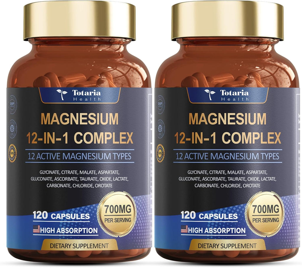 Magnesium Complex 700mg 12 in 1 Magnesium Supplement with Glycinate Citrate Malate Oxide Taurate Aspartate Orotate Magnesium Relaxation,Muscle,Heart Support, Vegan 120 Capsules