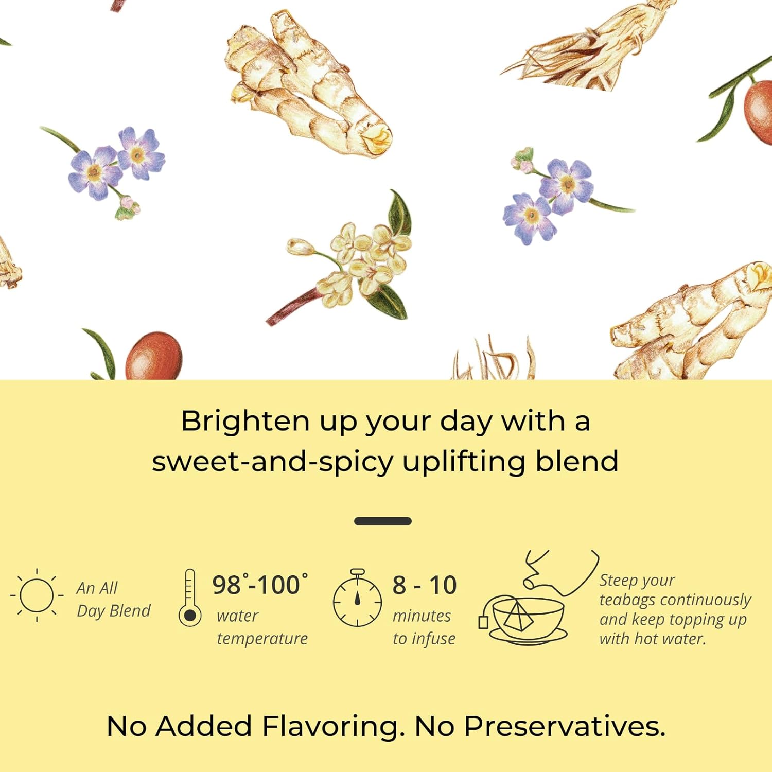 Tily Tea Morning Shine Breakfast Tea - Natural Herbal Tea - Ginger and Ginseng - Caffeine Free - 10 Plastic-Free Teabags
