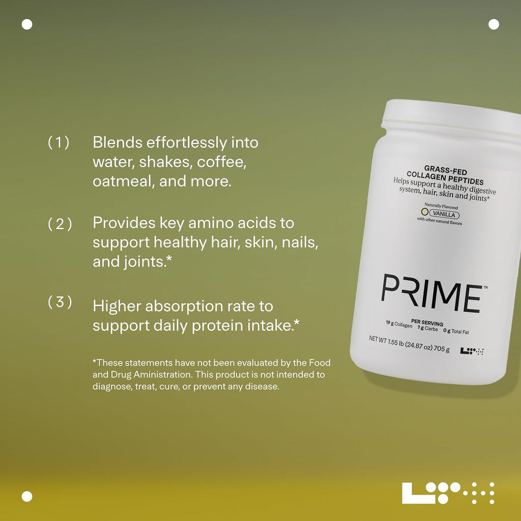 LTH Prime Collagen Peptides - Trusted by Life Time Fitness Members - Collagen Powder for Digestive Health - Supports Healthy Joints, Hair & Skin - from Grass-Fed Cows - Vanilla - 30 Servings