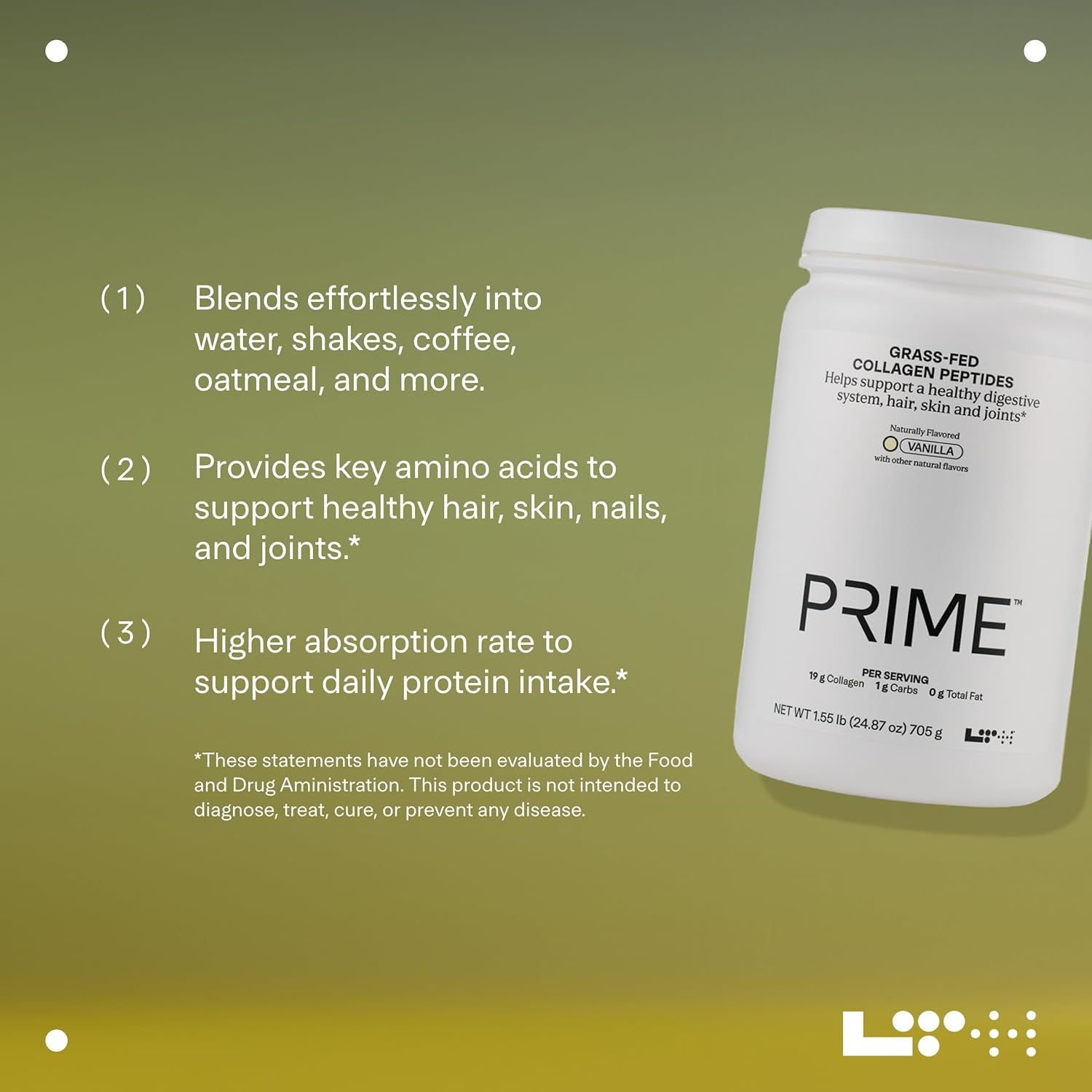 LTH Prime Collagen Peptides - Trusted by Life Time Fitness Members - Collagen Powder for Digestive Health - Supports Healthy Joints, Hair & Skin - from Grass-Fed Cows - Vanilla - 30 Servings